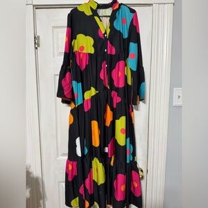 Black dress with colored flowers